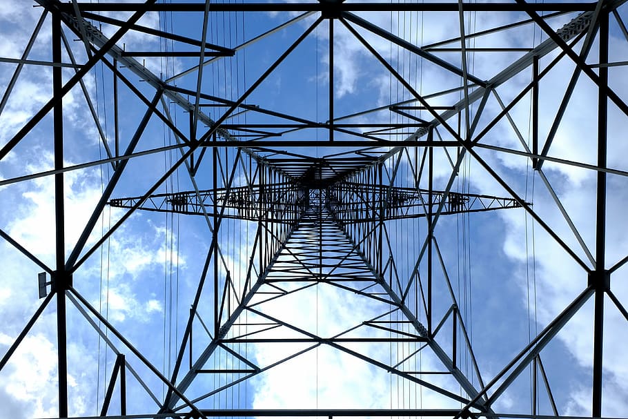 black, metal transmission tower, pylon, current, electricity, strommast, power line, energy, high voltage, power lines