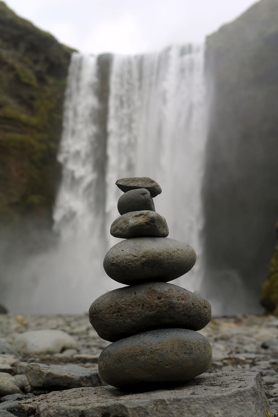 Cairn, Waterfall, Nature, rock - Object, zen-like, stone - Object, balance, tranquil Scene, pebble, outdoors
