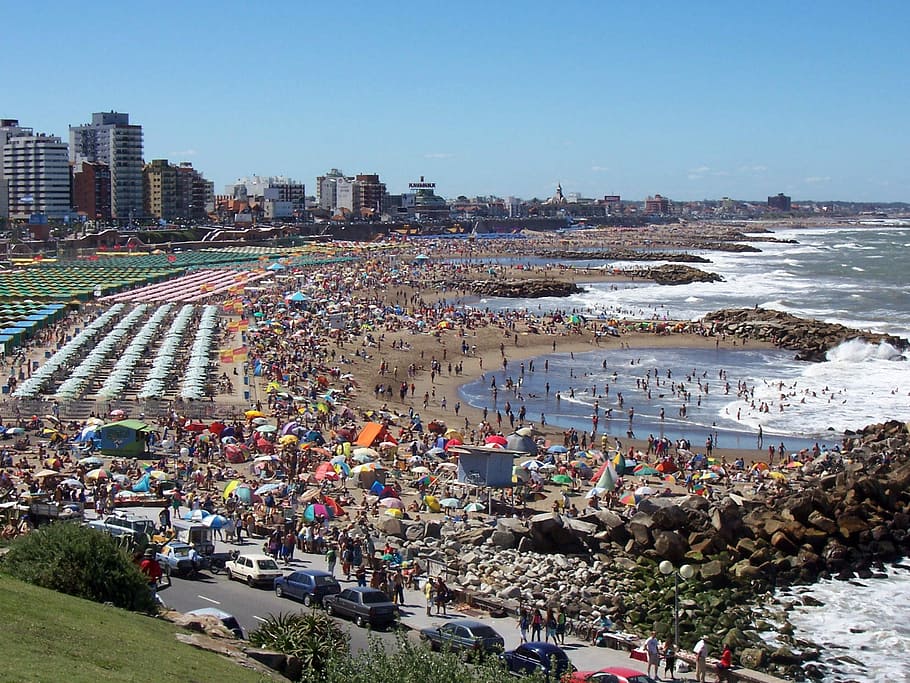 3月, デルプラタ, アルゼンチン, ビーチ, 群衆, 3月デルプラタ, 写真, 海, 人々, パブリックドメイン