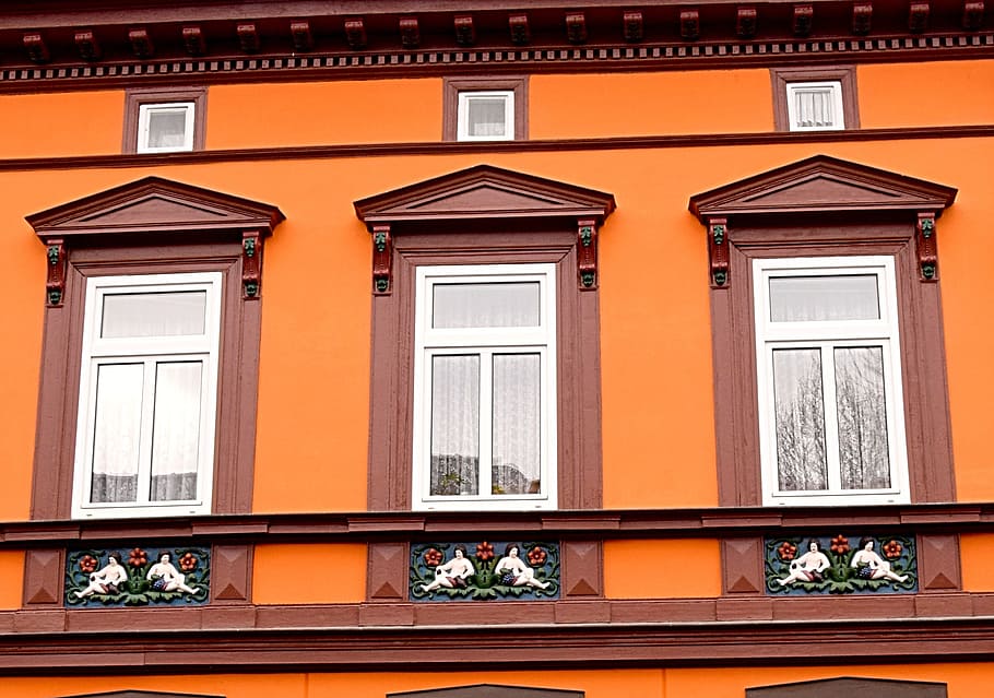 window series, facade jewelry, figures, window, architecture, facade, europe, house, building Exterior, old