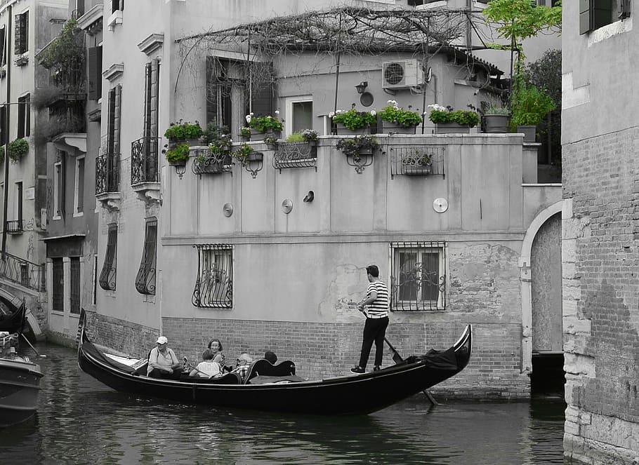 Venecia, Italia, Góndolas, Canal, Bota, canal secundario, agua, romántico, gondolero, fachada de la casa