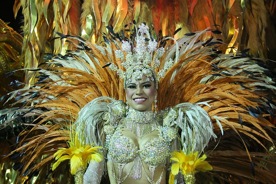 mujer, blanco, naranja, disfraz, brasil, carnaval, rio, culturas, mujeres, multicolor
