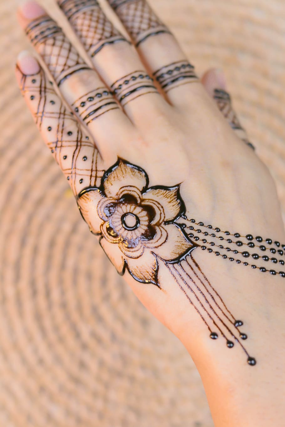 hena, mãos, padrão, fêmea, palmas das mãos, projeto, decoração, arte, indiano, étnica
