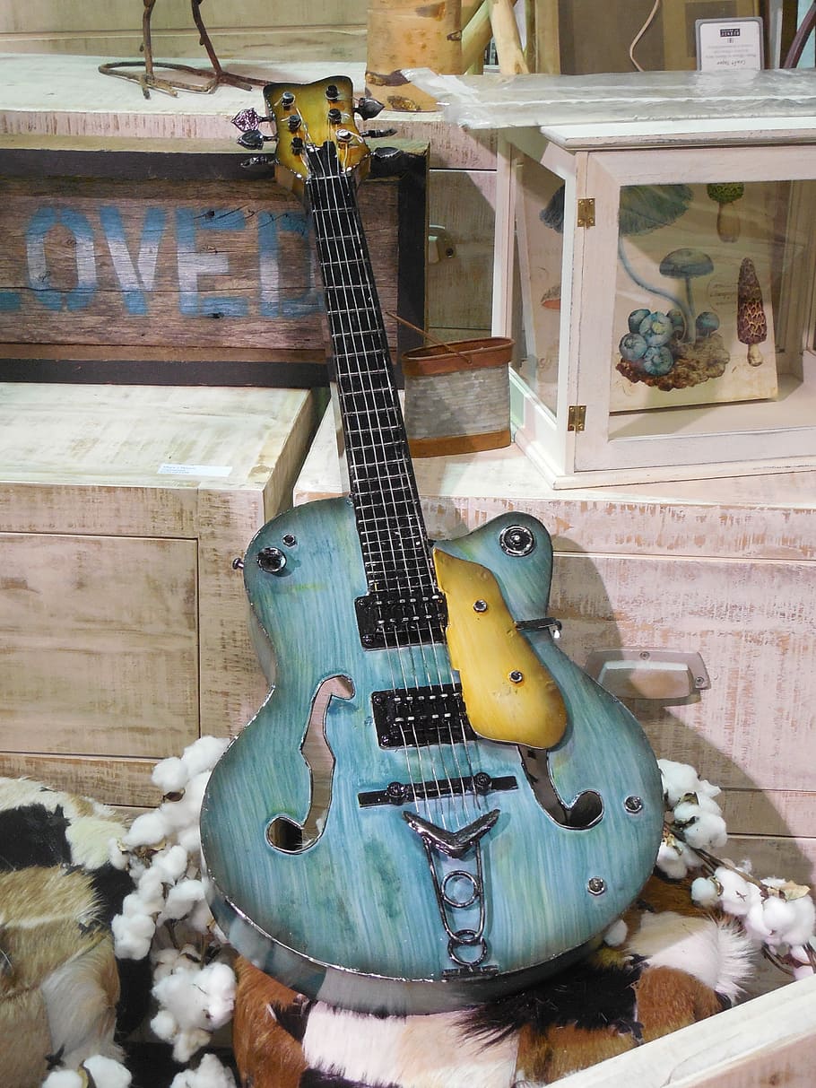 biru, kayu, memotong, menjauh, gitar, gitar listrik, seni dinding, instrumen, listrik, dinding