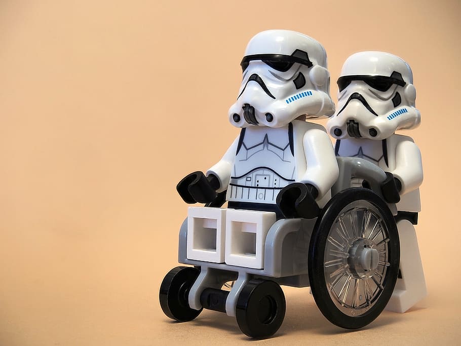 star, wars, lego, stormtrooper, toy, wheelchair, healthcare, casualty, assistance, help