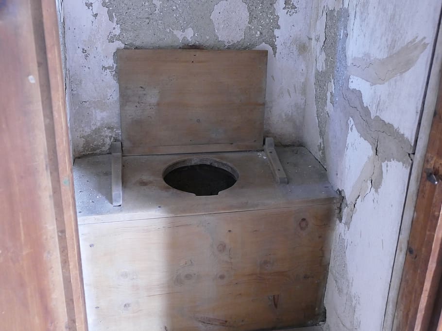 toilet, primitive, castle, old, indoors, bathroom, wood - material, abandoned, day, wall - building feature