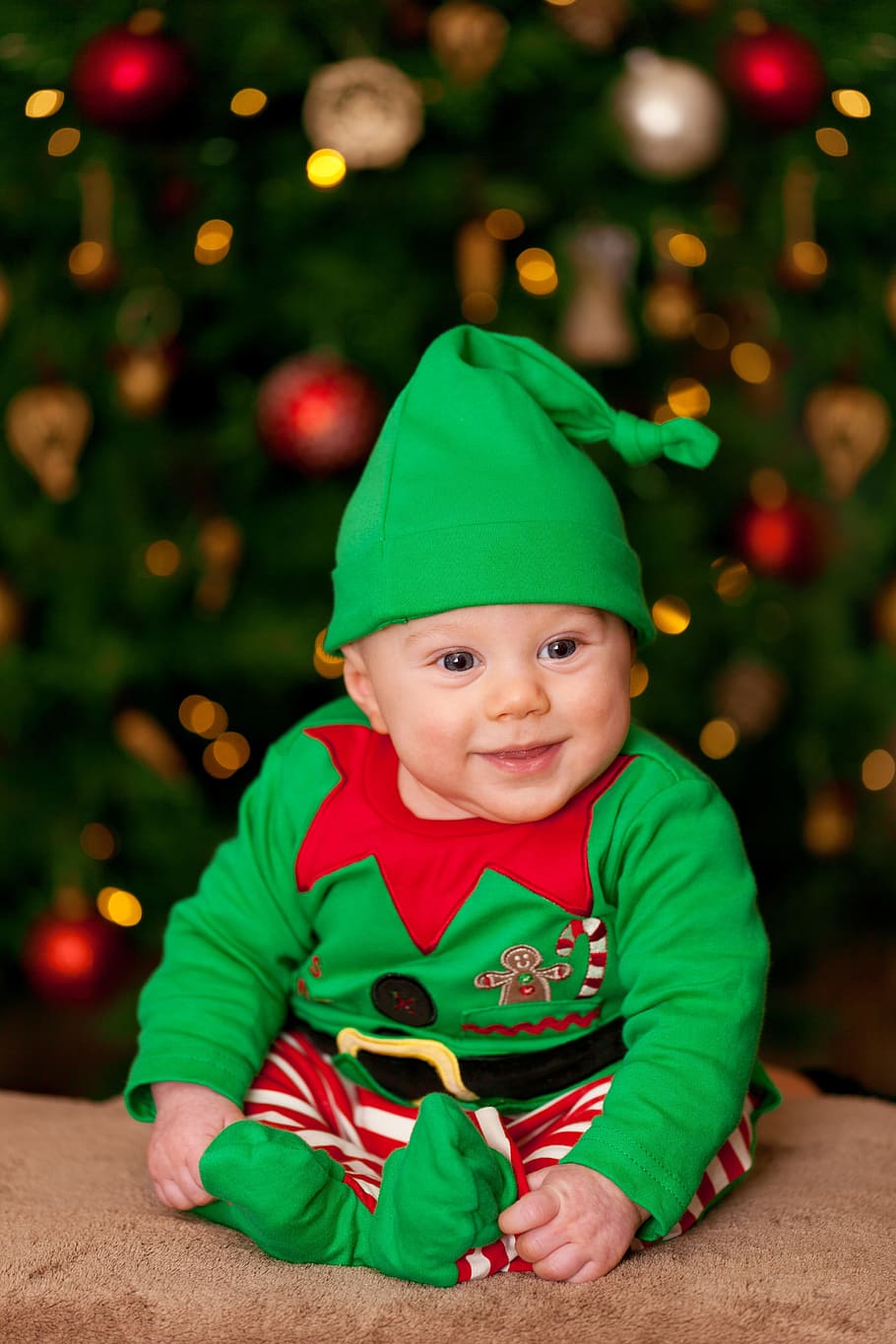 赤ちゃん, 身に着けている, ドワーフ衣装, 男の子, 子供, クリスマス, コスチューム, かわいい, 12月, エルフ