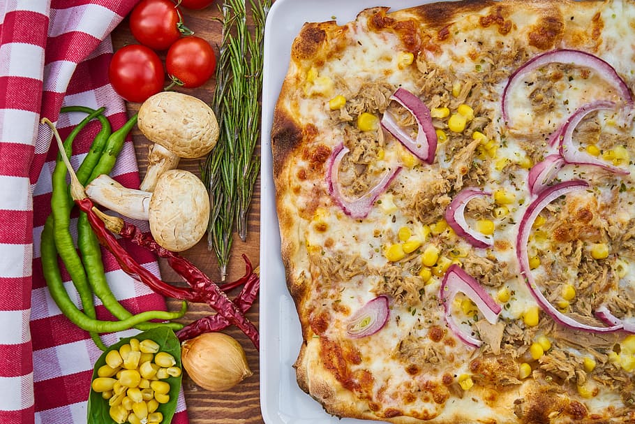 피자, 음식, 고기, 베이컨, 음식 사진, 반죽, 토마토, 매크로, 부엌, 아름다운