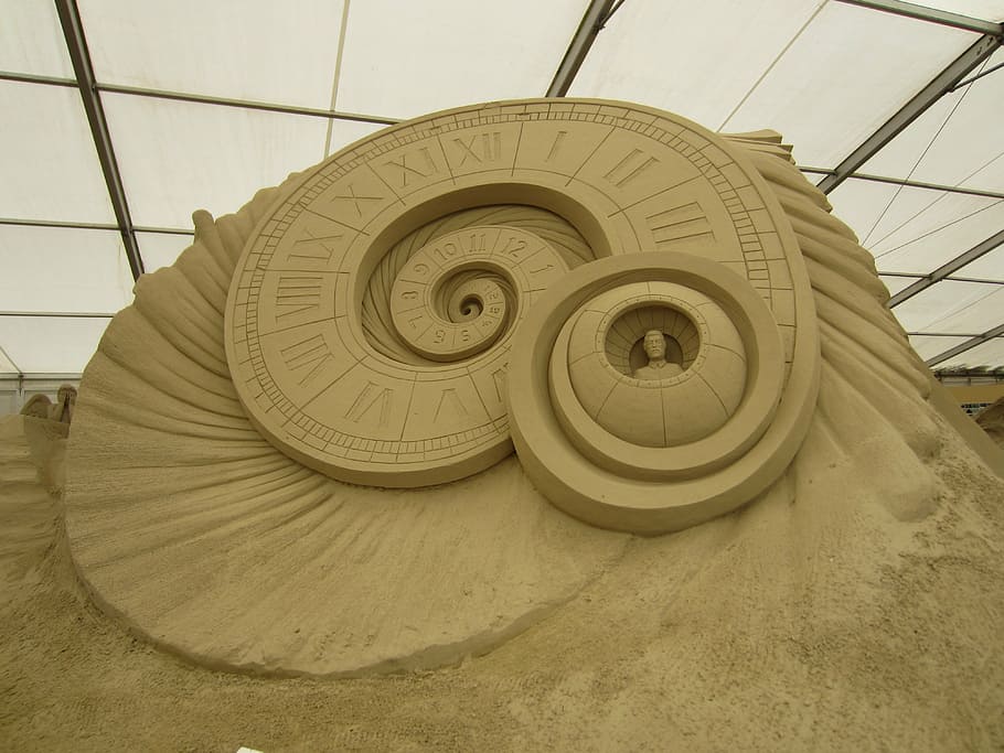 sand world, sand sculpture, time lord, dr who, sand art, architecture, built structure, spiral, indoors, staircase