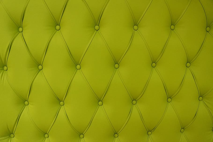 tufted green textile, chartreuse, sofa, pattern, button sofa, background, backgrounds, green color, textured, full frame