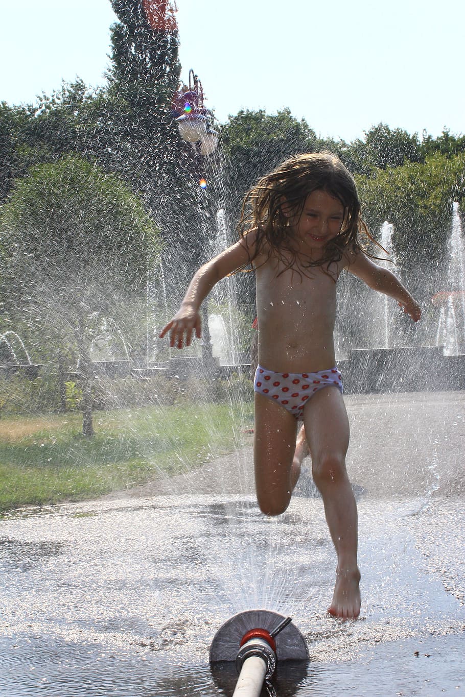 heat, air conditioning, fit, jump, child, kids, happy, water, fountain, summer