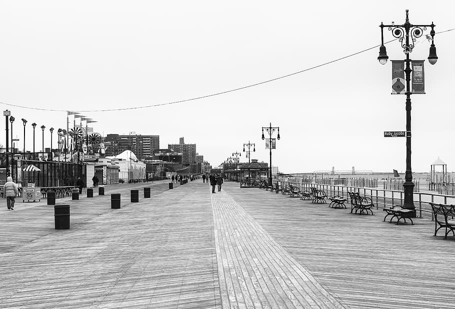 Coney Island, Nueva York, playa, coney, natural, paseo marítimo, océano, parque, día, banco