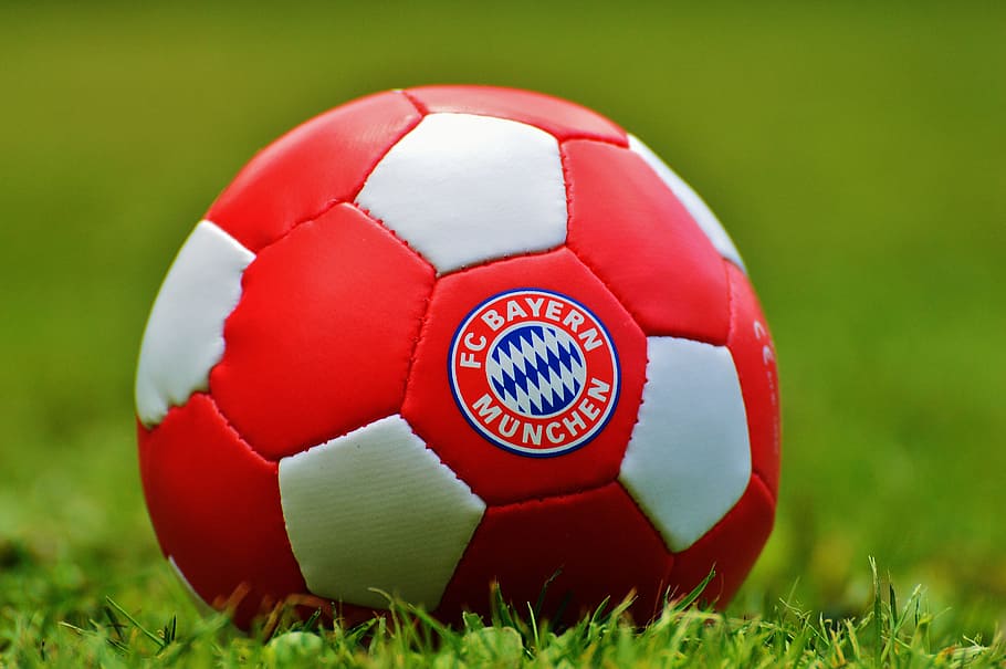 selectivo, enfoque, fotografía, blanco, rojo, FC, Bayern, Munich, fútbol, ​​pelota