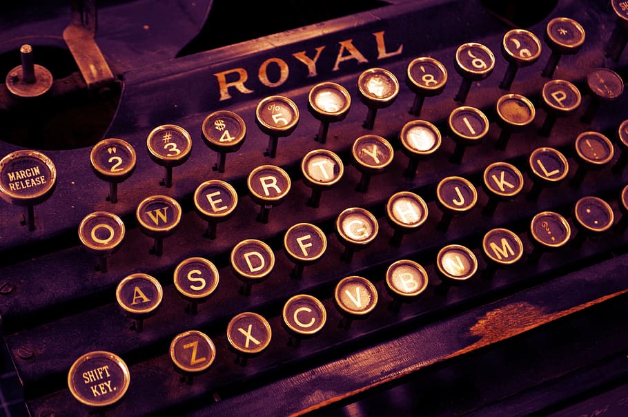 preto, roxo, máquina de escrever, vintage, escrever, nova lorque, letras, tipografia, tinta, fita