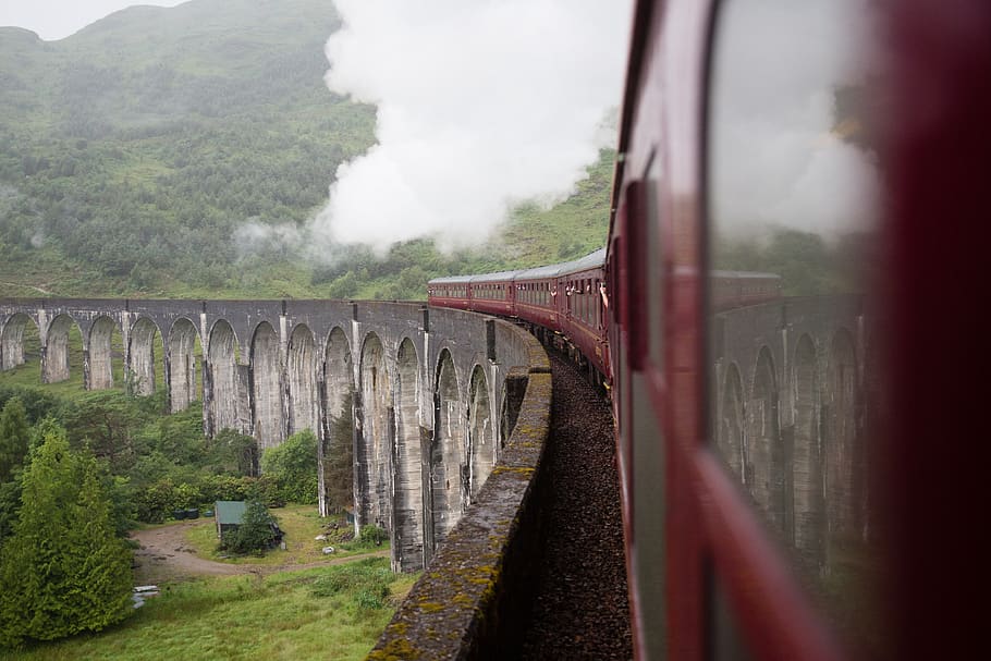 train, scotland, jacobite, landscape, travel, scots, nature, monument, transportation, connection