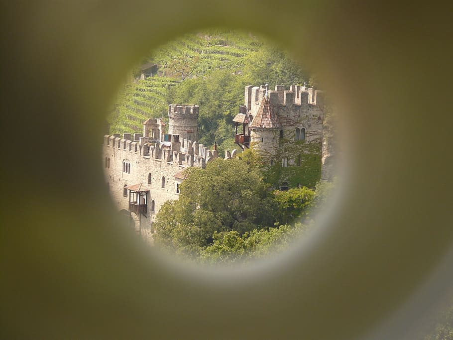 замок, здание, стена, камень, Рыцарский замок, Посмотреть, телескоп, бинокль, Обзор, Castel fontana