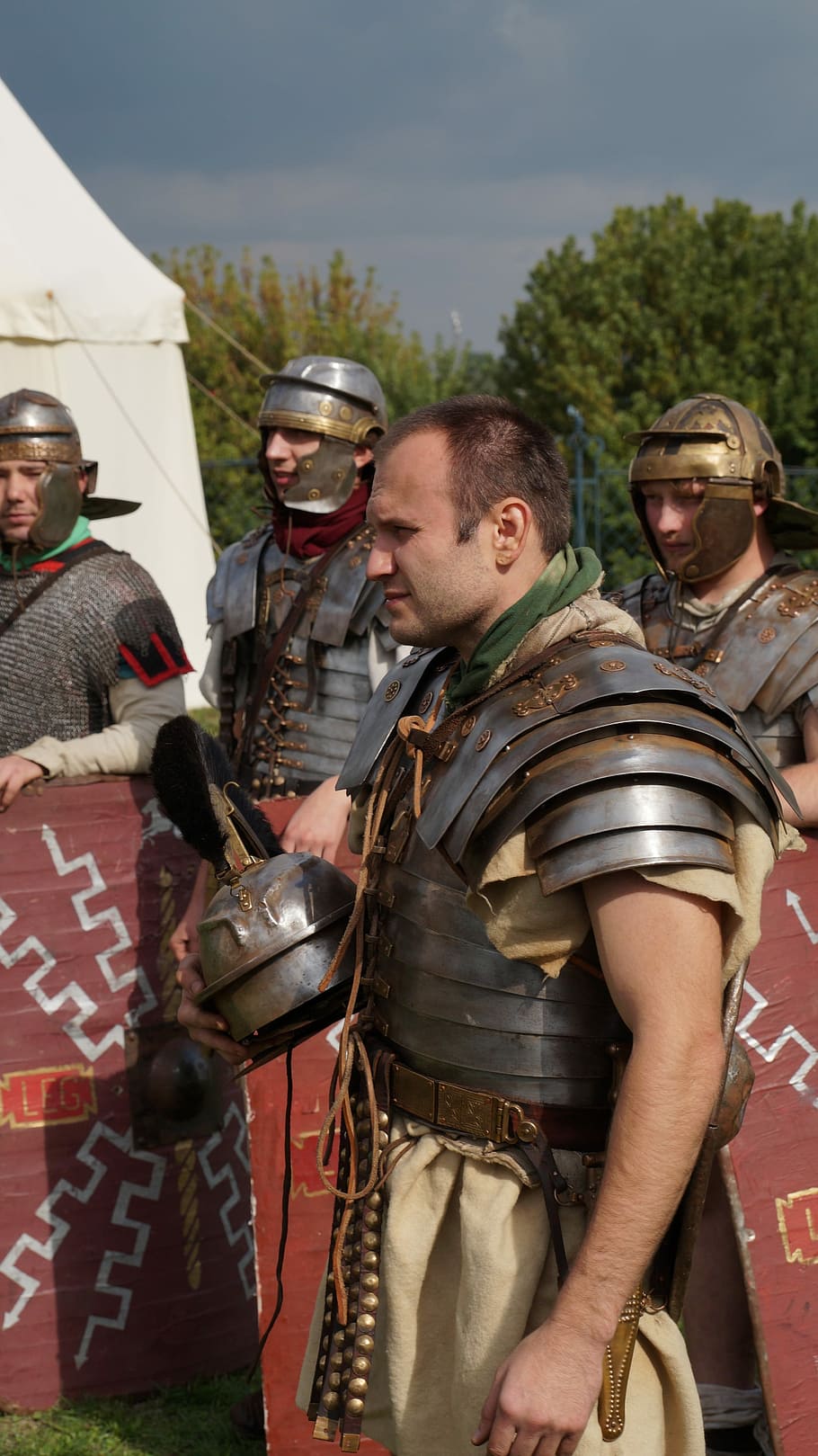 Romanos, hombre, persona, luchador, legionarios romanos, reconstrucción histórica, eventos históricos, casco, de pie, unión