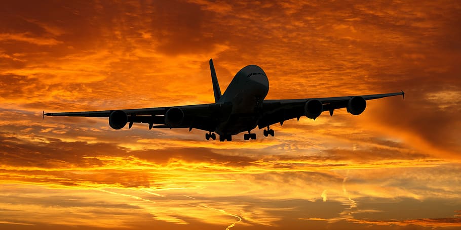 silhouette, airplane, mid-air, orange, sky, emotions, travel, holiday, aircraft, sunset
