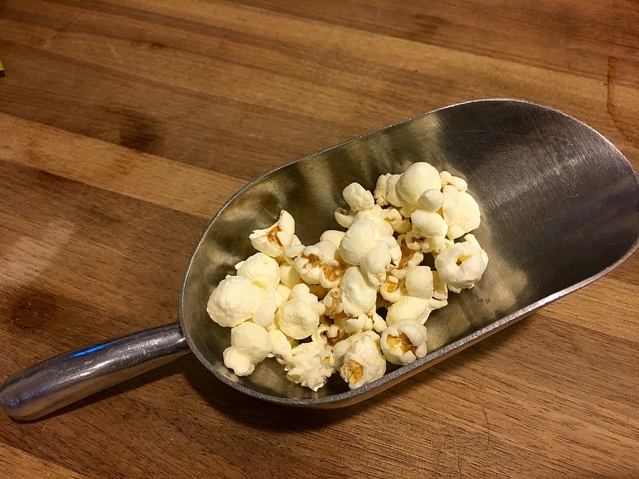 scoop, popcorn scoop, popcorn, food, corn, snack, eating, kernel, food and drink, wood - material