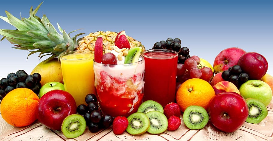 assorted fruits, fruit, juices, vegetables, vitamin c, food and drink, food, healthy eating, wellbeing, berry fruit