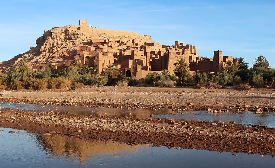 ait ben haddou, unesco world heritage, oasis, atlas mountains, berber village, water, built structure, architecture, building exterior, history