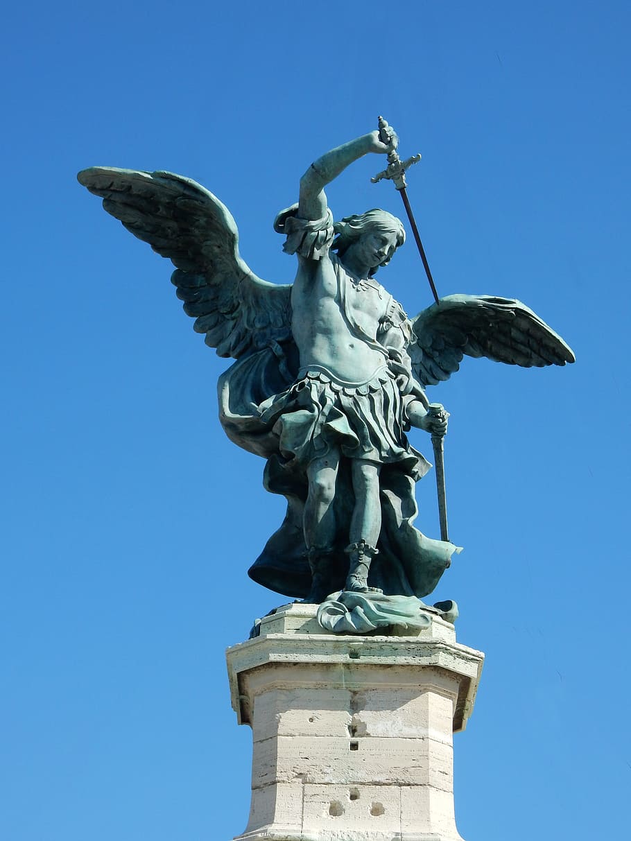 st., michael statue, daytime, angel, castel sant'angelo, rome, wing, statue, stone figure, angelo
