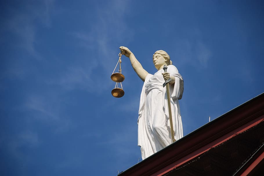 фото, статуя правосудия леди, прецедентное право, правосудие леди, правосудие, право, суд, масштаб, меч, контраст