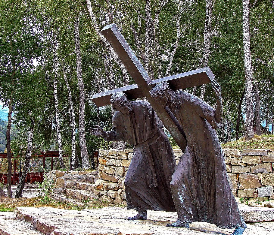 jesus christ, carrying, cross, statue, stations of the cross ...