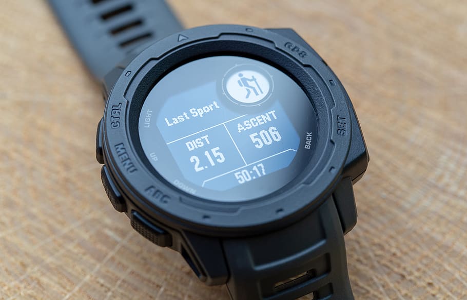 smartwatch, gps, hiking, wristwatch, tracker, technology, portable, clock, distance, watchface