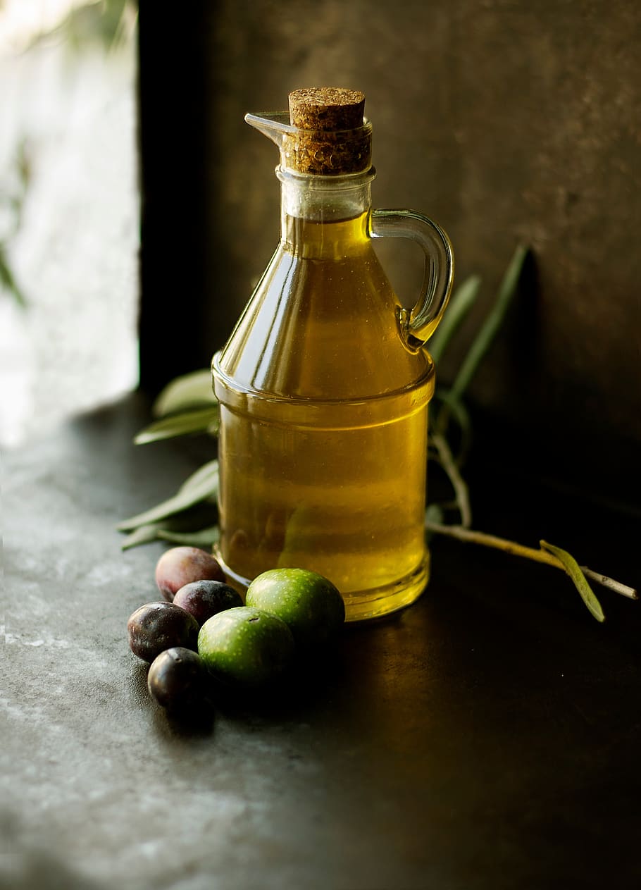 fruit, olive, oil, glass, jar, table, container, food and drink, food, glass - material