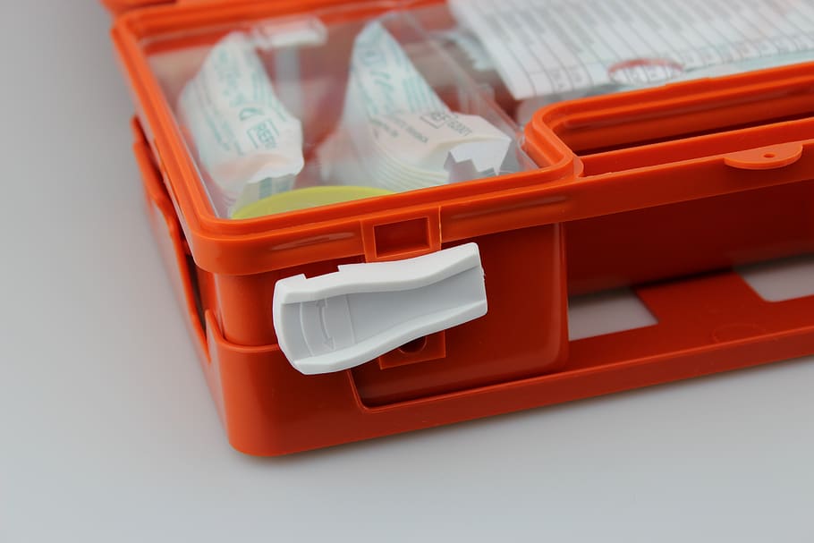 first aid kit, austria, germany, switzerland, container, healthcare and medicine, indoors, plastic, box, high angle view