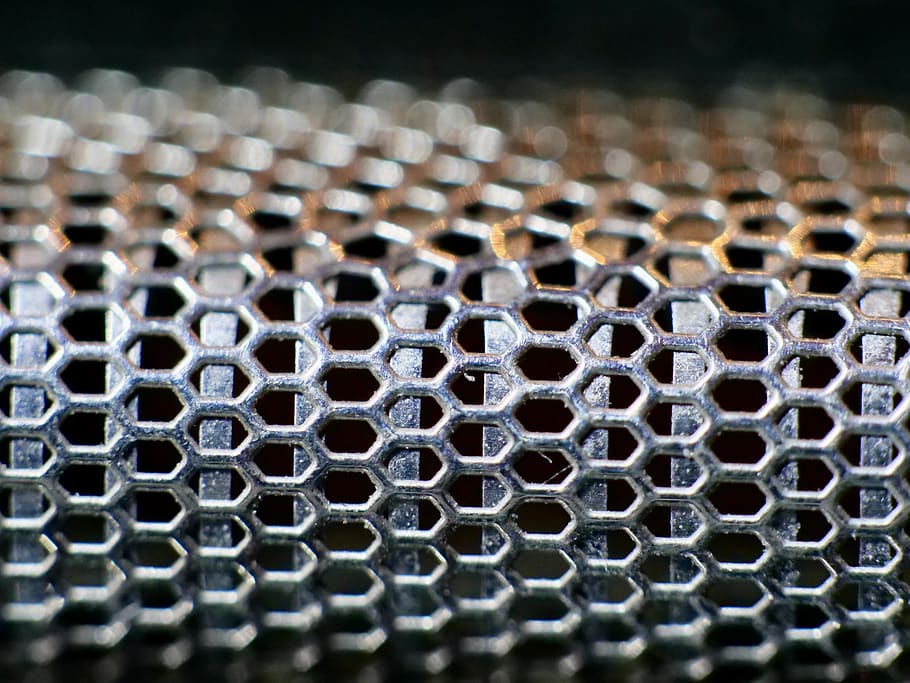 macro, grid, metal, structure, close up, shaving head, close-up, pattern, silver colored, selective focus
