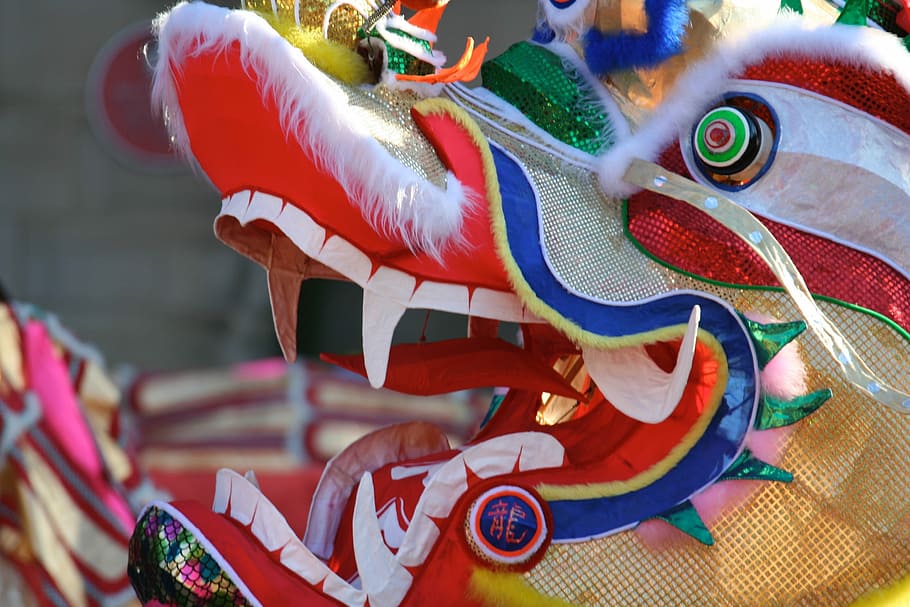 Dragon, Chinese, New Year, chinese, new year, multi colored, cultures, close-up, outdoors, day, real people