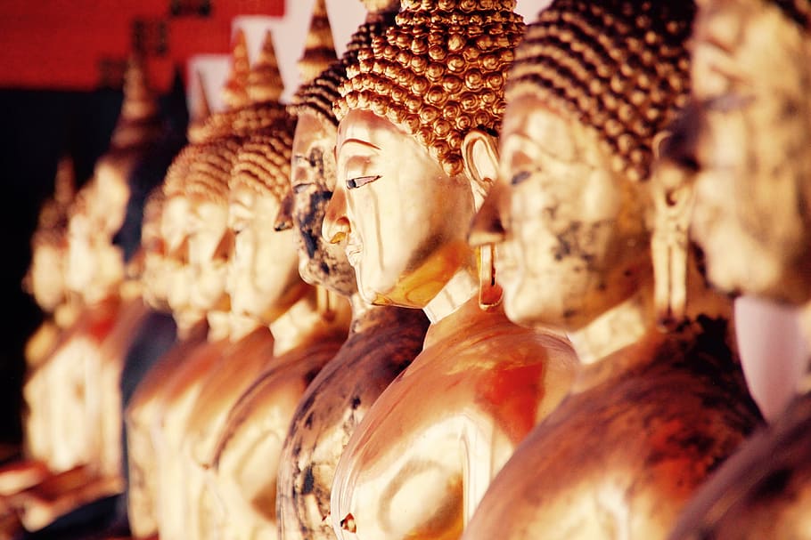 黄金, 仏寺院, 黄金の仏, 寺院, バンコク, 様々な, 穏やかな, 金, 瞑想, タイ