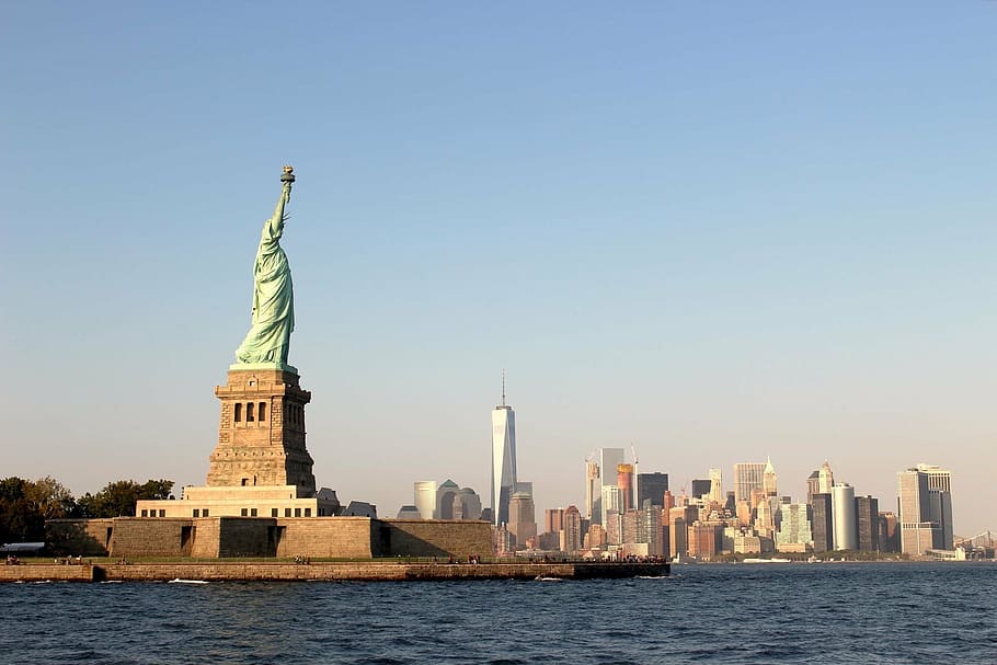 estátua, liberdade, novo, york, nova york, manhattan, linha do horizonte, cidade de nova york, estados unidos da américa, estátua da liberdade
