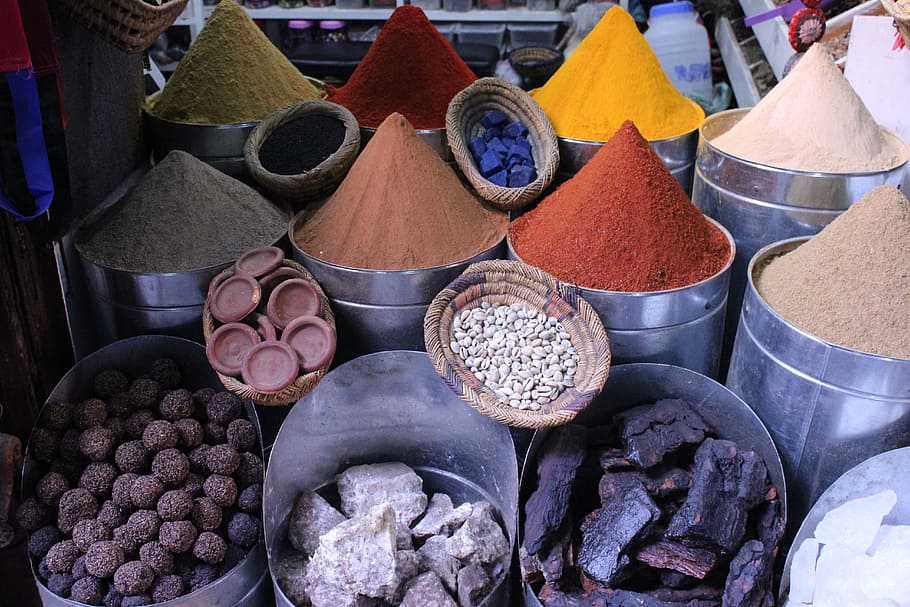 assorted-color powder, inside, grey, metal buckets, Color, Spices, Stones, Nature, natural cosmetics, tourism