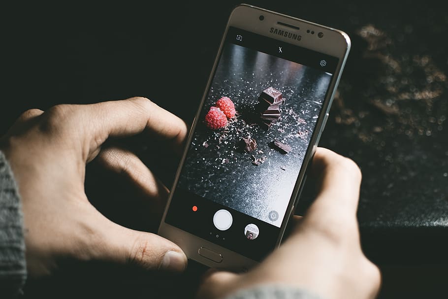 celular, foto, chocolate, escuro, framboesa, fruta, doce, tecnologia, fotografia, fotógrafo