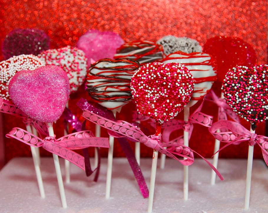 pop kue, hari valentine, merah, hati, kue, makanan penutup, makanan, manis, makanan dan minuman, merapatkan