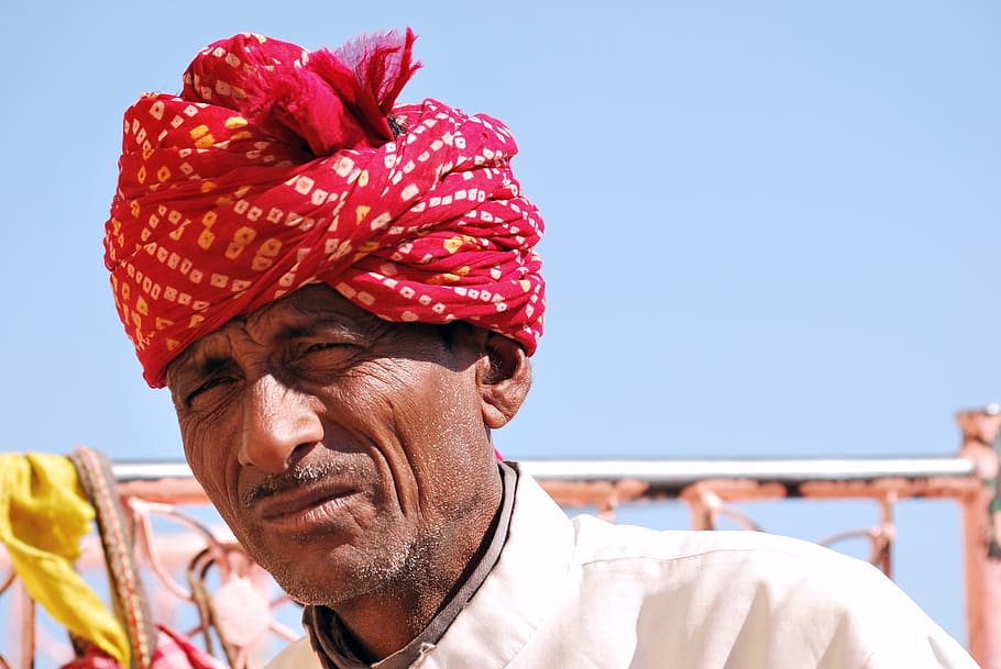 rajasthan, hombre, viejo, arrugas, jinete de elefante, cultural, turbante, una persona, ropa, hombres