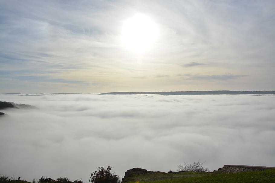 clouds, stratus, low clouds, panoramic views, rising sun, sky, view, nature, mist, morning