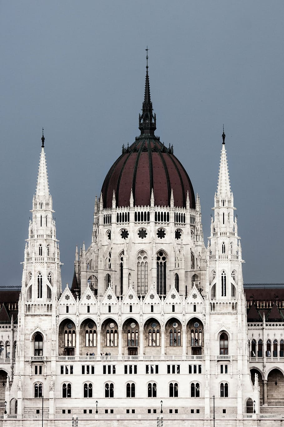 white, red, building, architecture, infrastructure, structure, establishment, sky, hungarian, parliament