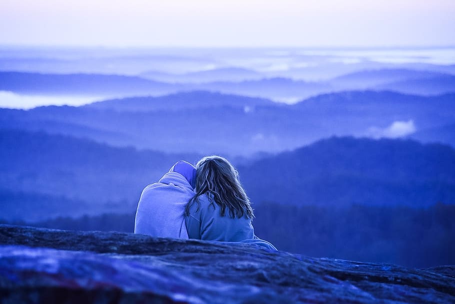 couple, mountain, view, scenic, people, blue, landscape, nature, outdoors, hiking