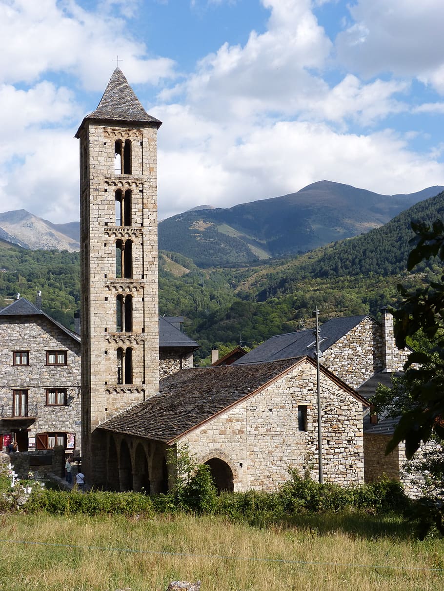 santa eulàlia, erill la vall, romanesque church, heritage, bell tower, catalunya, pallars sobirà, pyrenees, built structure, architecture