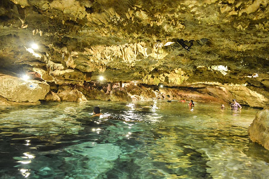 group, people, swimming, body, water, inside, cave, cenote, yucatan, san ignacio