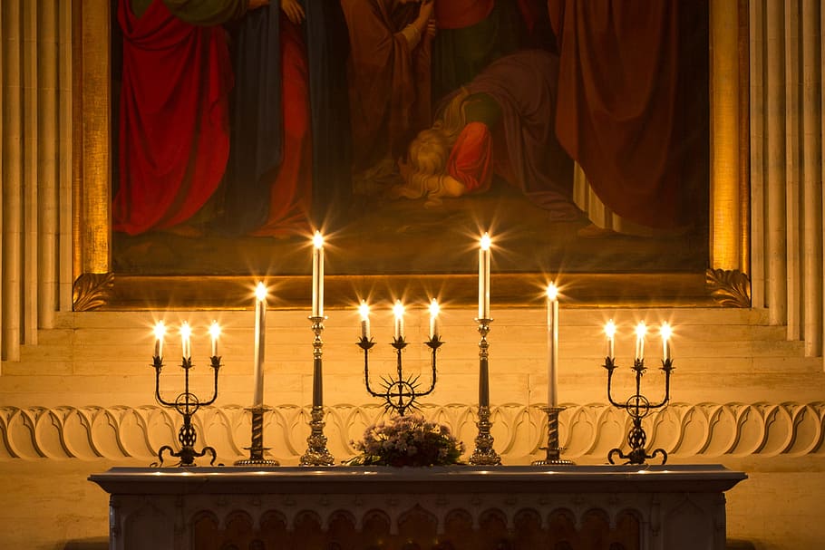 Altar, Church, Candles, Religion, Light, candle, illuminated, indoors, history, architecture