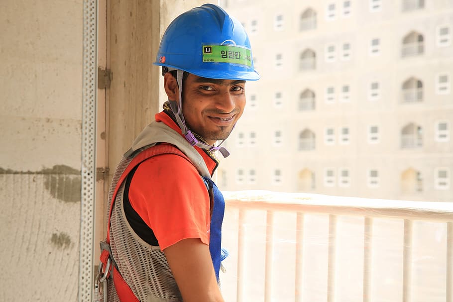 construction, worker, construction workers, helmet, construction industry, hardhat, headwear, occupation, smiling, safety