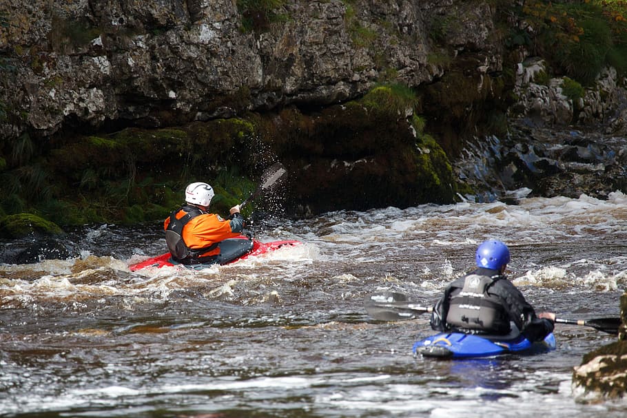 Action, Active, Boat, Excitement, two, kayak, kayaking, man, paddle, people