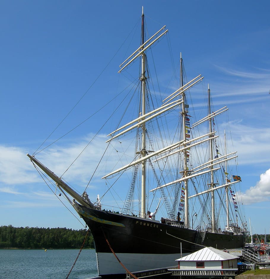 porto mariehamn, Pommern, ancorado, Mariehamn, porto, Finlândia, barco, doca, fotos, domínio público