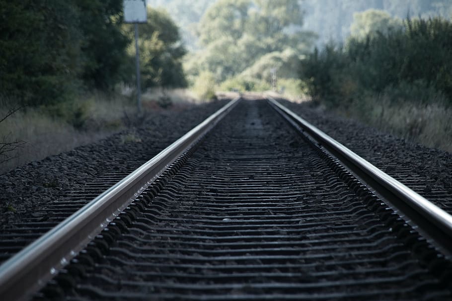close-up photography, railroad, daytime, track, seemed, train, track rails, railway, traffic, railway rails