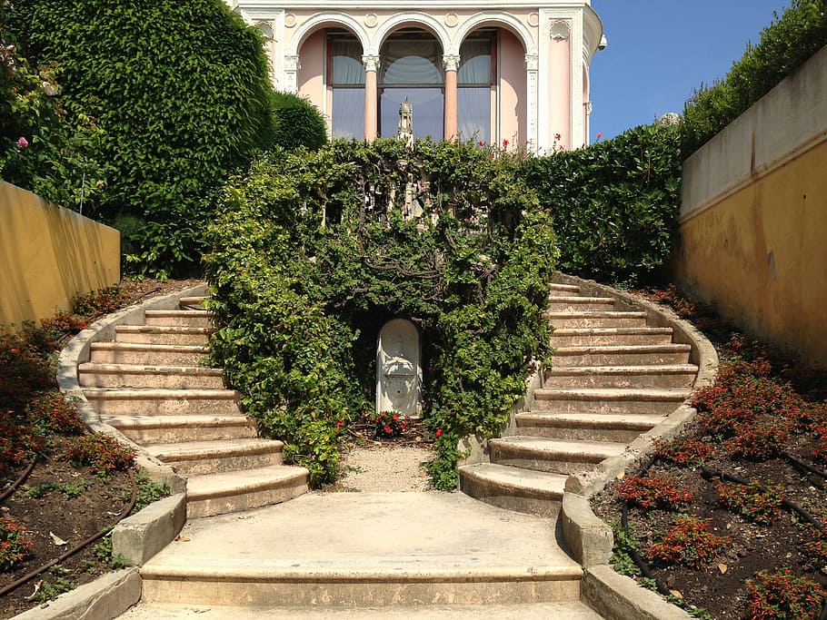 verde, planta, ao lado de, escada, villa rothschild, agradável, côte d 'azur, frança, francês, escadas